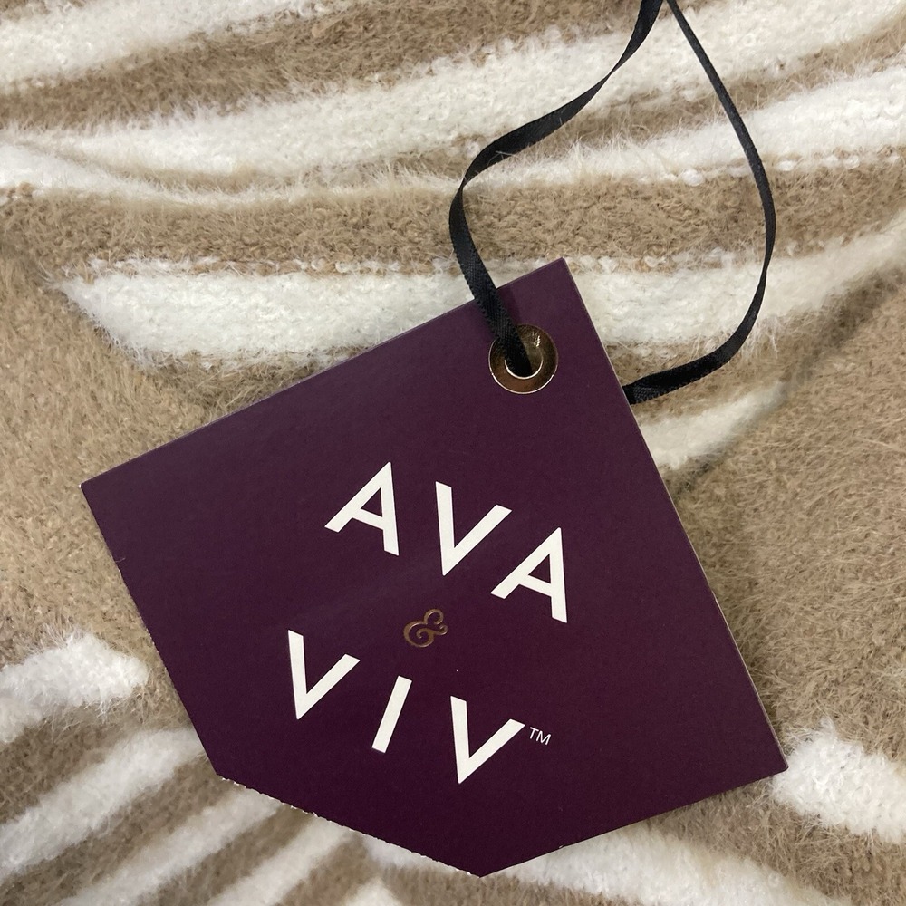 Ava & Viv Women 2X Brown Fuzzy Sweater Striped - Picture 5 of 6